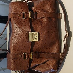 Cynthia Rowley Genuine Mahogany-colored Ostrich Leather purse with lock and key